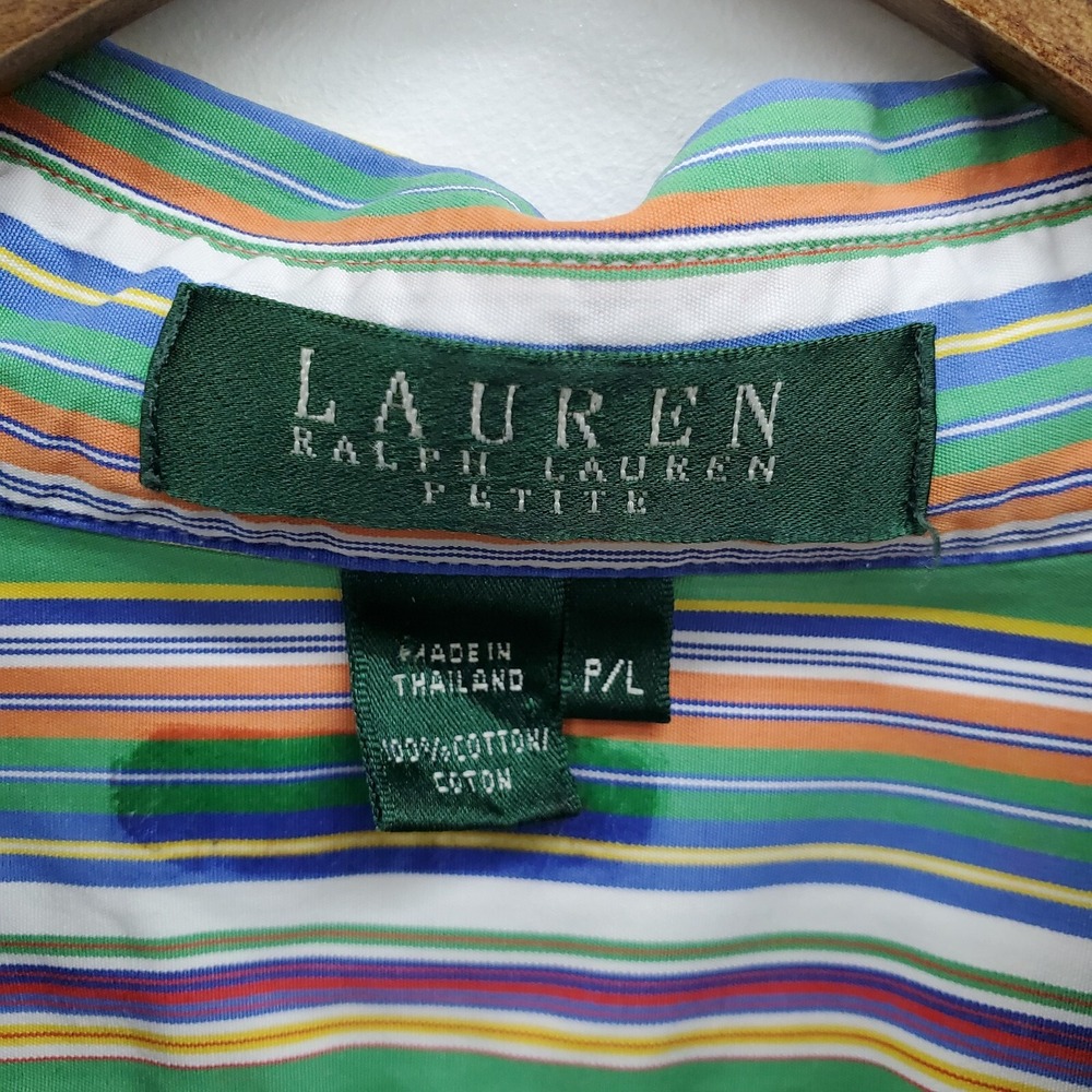 Lauren Ralph Lauren Womens PM Multicolor Stripe Button Front Cotton‎ Blouse Top - Picture 12 of 16